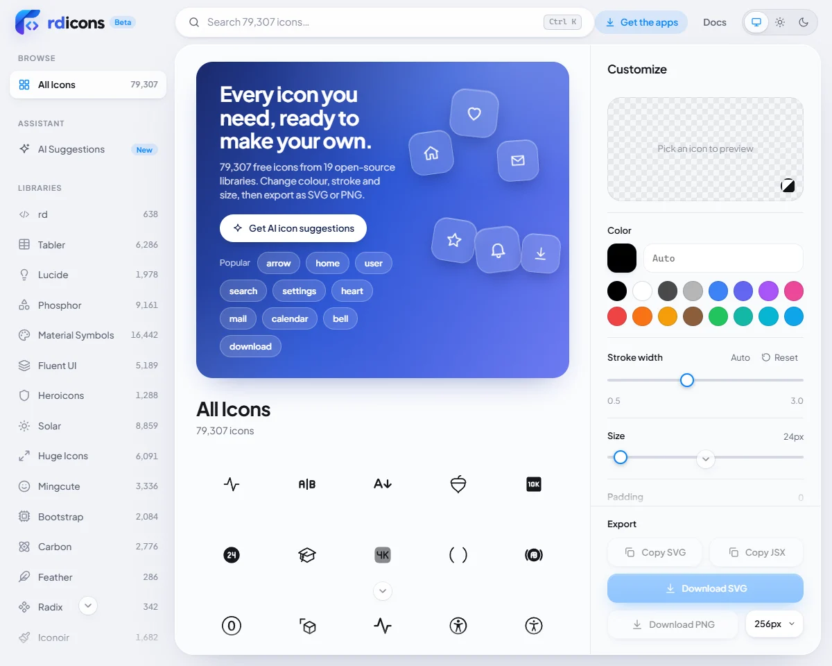 rdicons: every icon you need, ready to make your own