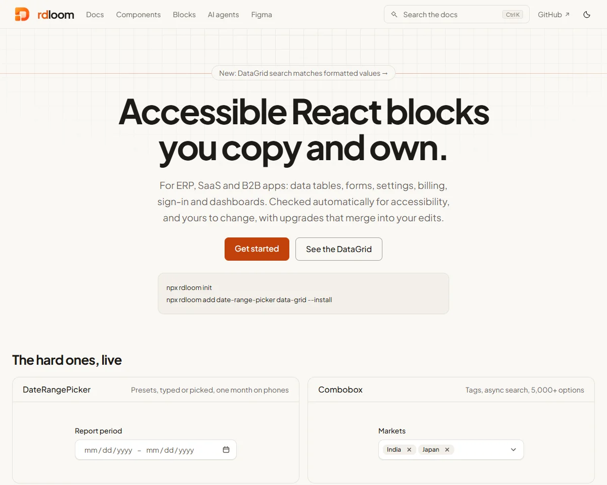 rdloom: accessible React blocks you copy and own