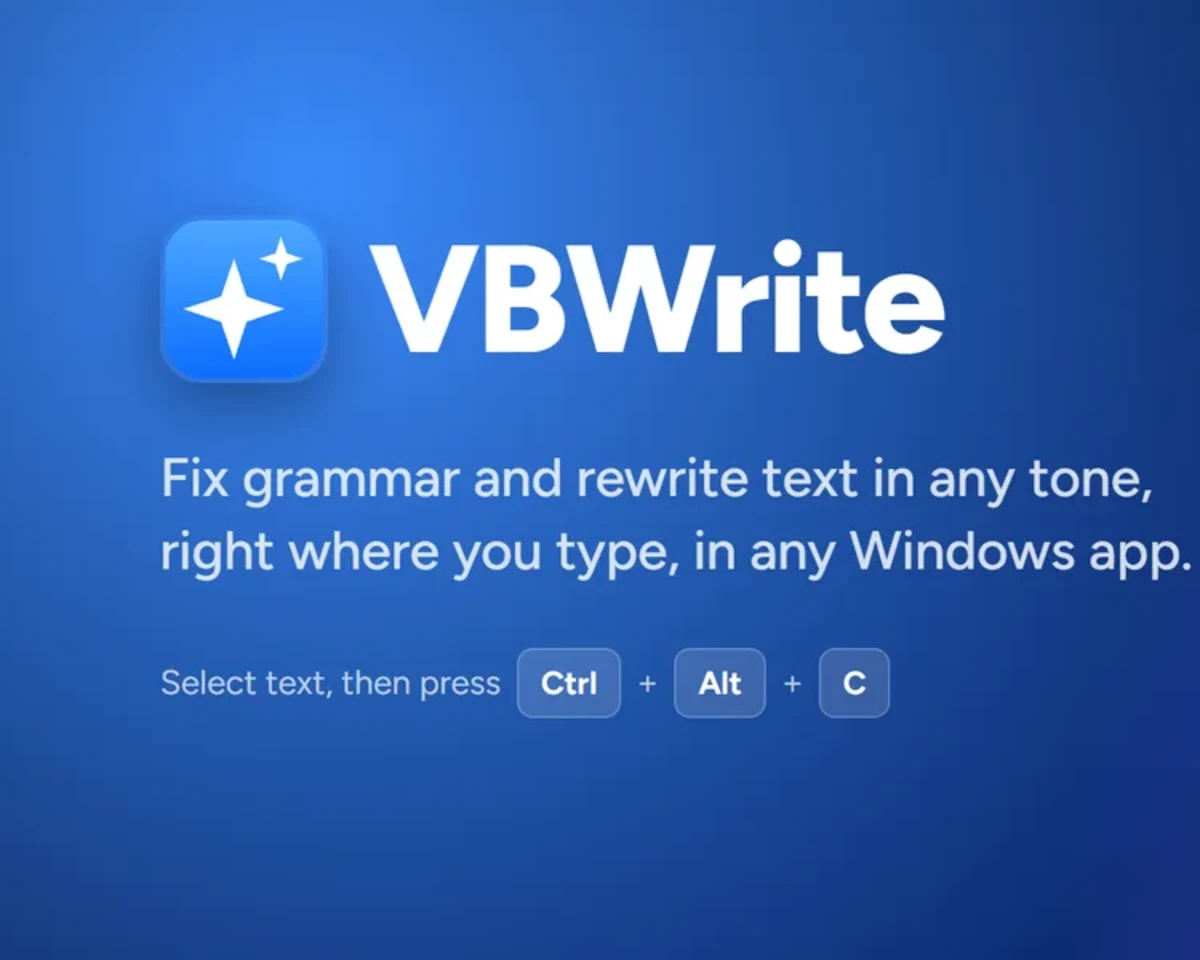 VBWrite: fix grammar and rewrite text in any tone, right where you type